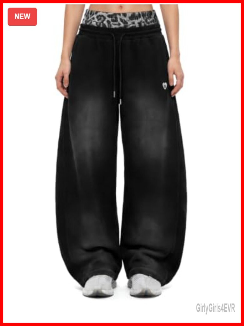 Washed Leopard Double Waist Baggy Sweatpants Unisex Streetwear Drawstring
